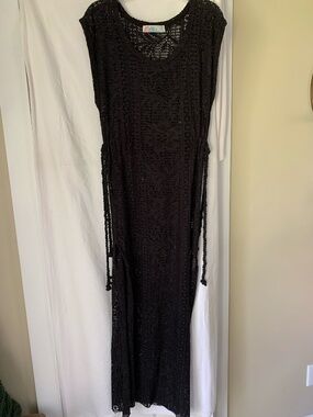 Free People Beach black open crochet/lace maxi cover-up